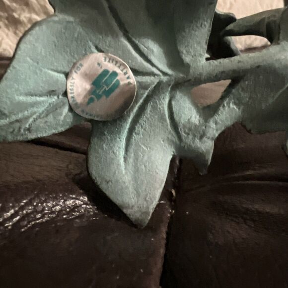 2 Candle Holders Verdigris Green Ivy Leaves 8.5" Brass Tone Fall Party Lite - Picture 7 of 9